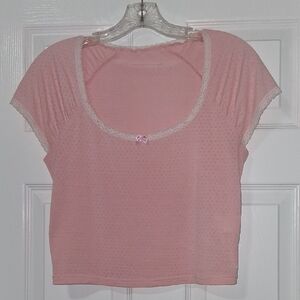 SHEIN Pink Lace-Trimmed Crop Top